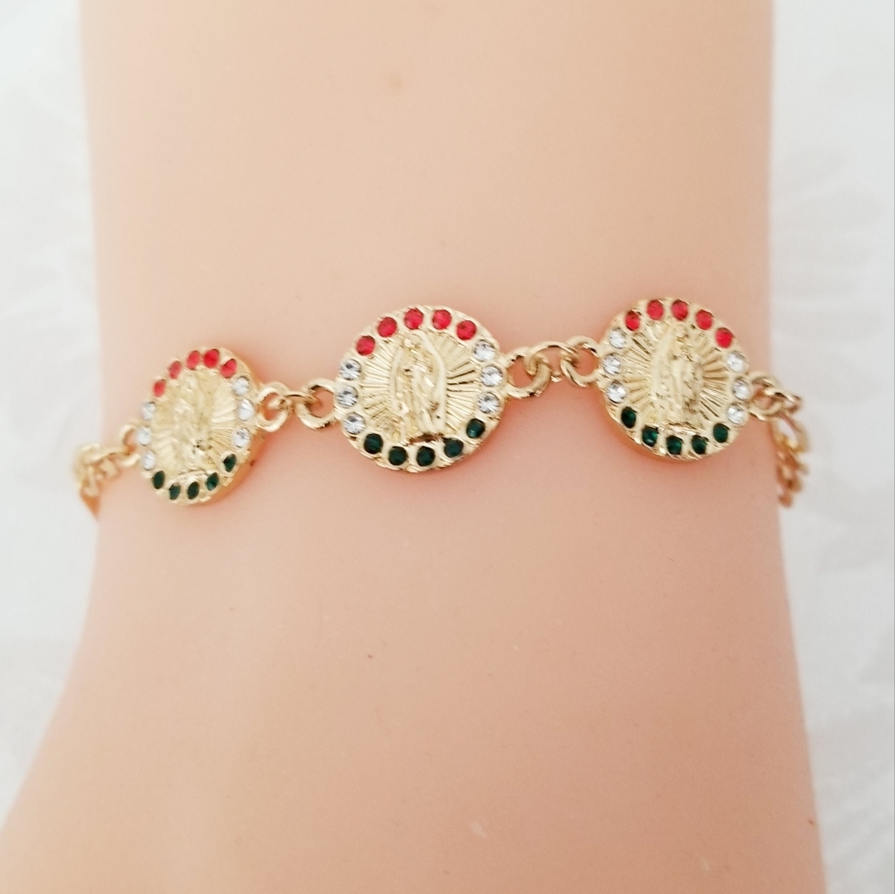 Guadalupe Multicolor Rhinestone Women's Bracelet. 14K Gold Plated. New New